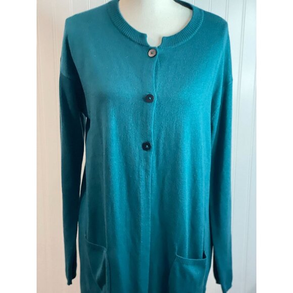 J. Jill Womens Teal Cardigan Sweater M Polyester Wool Blend With Pockets - Picture 8 of 16